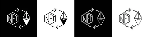 Установите Ethereum Exchange Nft Значок Изолированный Черно Белом Фоне Невзаимозаменяемый — стоковый вектор