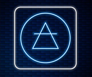 Simya simgesinin parlayan neon hattı hava elemanı tuğla duvar arkasında izole edildi. Temel mistik elementler. Vektör.