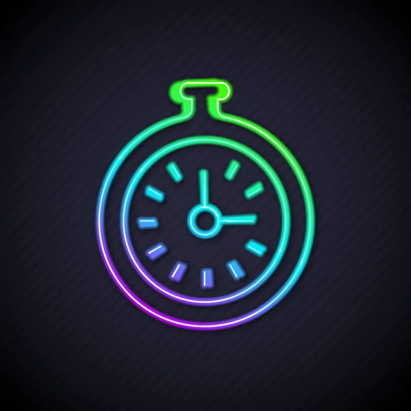 Glowing Neon Line Pocket Watch Icon Isolated Black Background Vector — Vetor de Stock