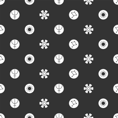 Set Great Bear constellation Sun Neptune planet and on seamless pattern. Vector.