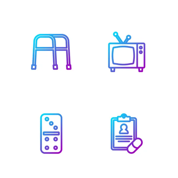 Set Line Medical Prescription Domino Walker Retro Gradient Color Icons — Stockový vektor