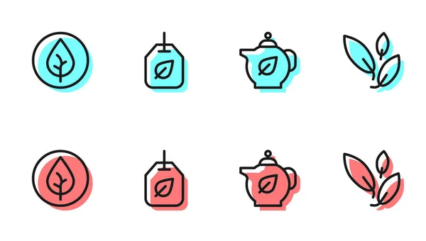 Set Line Teapot Leaf Bag Icon Vector — Image vectorielle