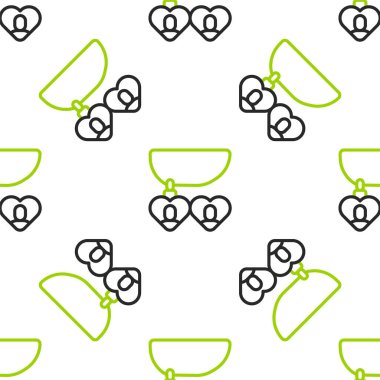 Line Necklace with heart shaped pendant icon isolated seamless pattern on white background. Jewellery decoration. International Happy Women Day. Vector.