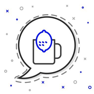 Beyaz arka planda izole edilmiş limon ikonu olan bir çay bardağı. Renkli taslak konsepti. Vektör.