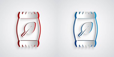 Kağıt kesiği gübre poşeti simgesi gri arkaplanda izole edilmiş. Kağıt sanatı tarzı. Vektör.