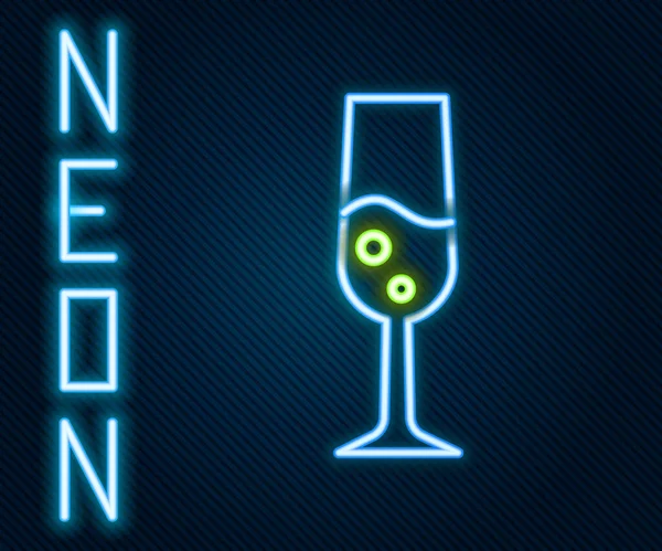 Gloeiende Neon Lijn Glas Champagne Icoon Geïsoleerd Zwarte Achtergrond Vrolijk — Stockvector