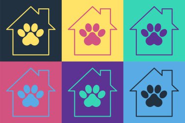 Pop Art Pet House simgesi renk arkaplanında izole edilmiş. Vektör.