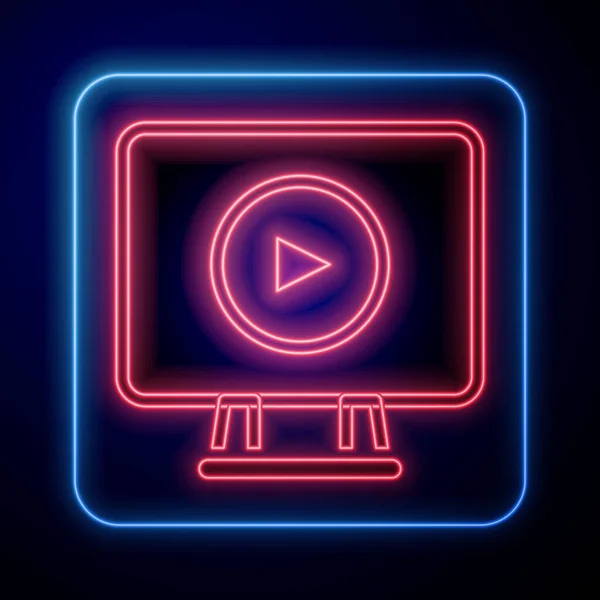 Leuchtende Neon Online Play Video Symbol Isoliert Auf Schwarzem Hintergrund — Stockvektor