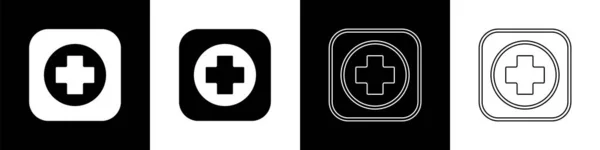 设置医院标牌图标隔离在黑白背景 — 图库矢量图片