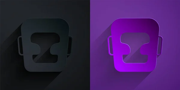 Paper Cut Boxing Helmet Icon Isolated Black Purple Background Paper — Image vectorielle