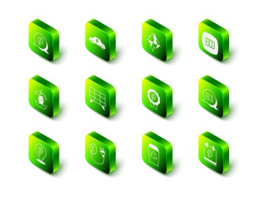 Set Electric car Iceberg Leaf Eco symbol Calendar with autumn leaves Recycle bin and saving plug leaf icon. Vector.