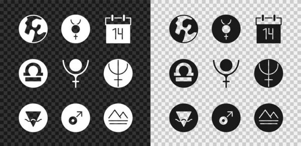 Установить Земной Шар Символ Календарь Меркурия Элемент Марса Символ Зодиака — стоковый вектор