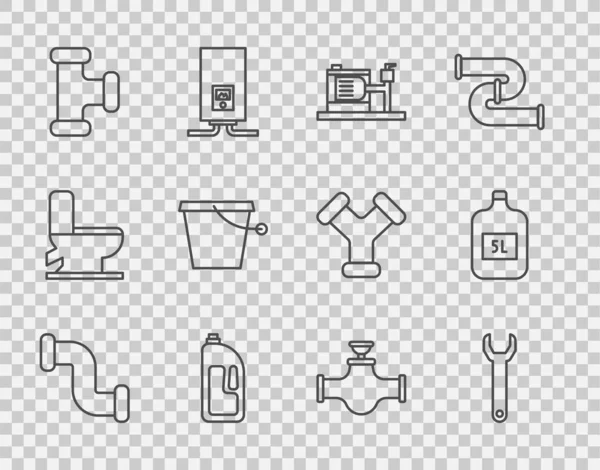 Set Line Industry Metallic Pipe Wrench Spanner Electric Water Pump — ストックベクタ