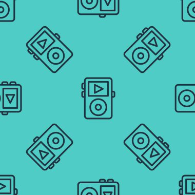 Siyah çizgi müzik çalar simgesi yeşil arkaplanda kusursuz desen izole etti. Taşınabilir müzik cihazı. Vektör.