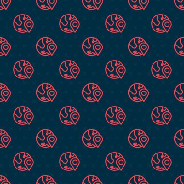 Dünya simgesindeki kırmızı çizgi konumu siyah arkaplanda izole edilmiş pürüzsüz desen. Dünya ya da Dünya işareti. Vektör.