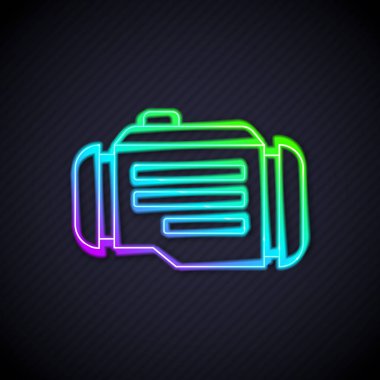 Parlayan neon çizgi kontrol motor simgesi siyah arkaplanda izole edildi. Vektör.