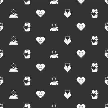 Set Castle in the shape of heart Dating app online mobile Romantic man and Heart on seamless pattern. Vector.