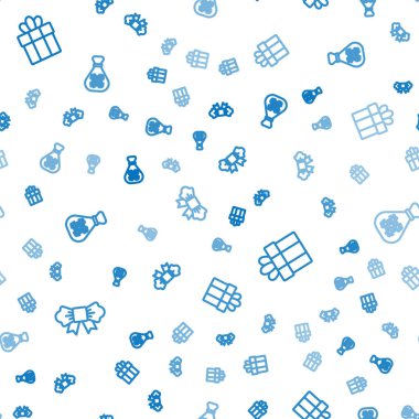 Set line Bow tie, Gift box and Santa Claus bag gift on seamless pattern. Vector.