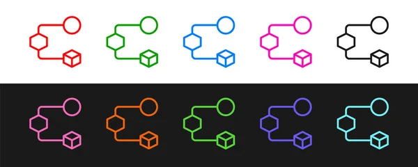 Set Line Isometrisches Würfelsymbol Isoliert Auf Schwarzem Und Weißem Hintergrund — Stockvektor