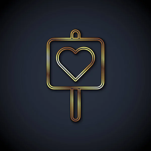Покажчик Карти Золотої Лінії Значком Серця Ізольовано Чорному Тлі День — стоковий вектор