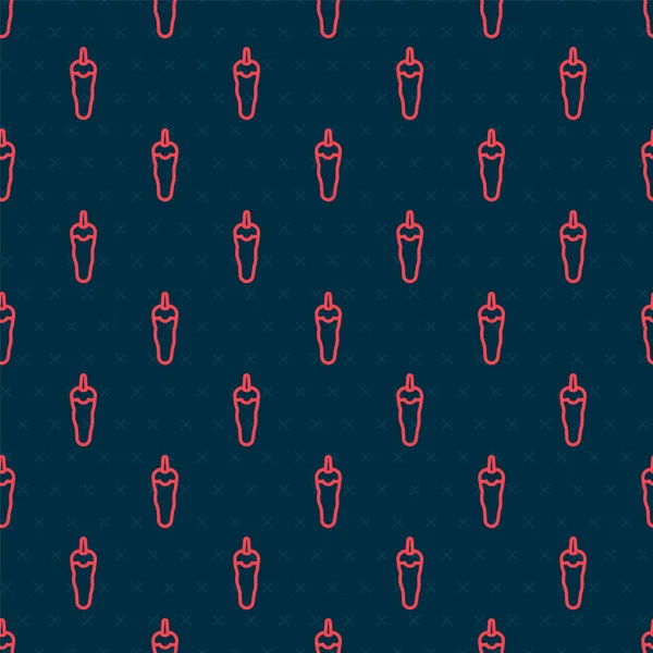 Red line Hot chili pepper pod icon isolated seamless pattern on black background. Design for grocery, culinary products, seasoning and spice package, cooking book. Vector.