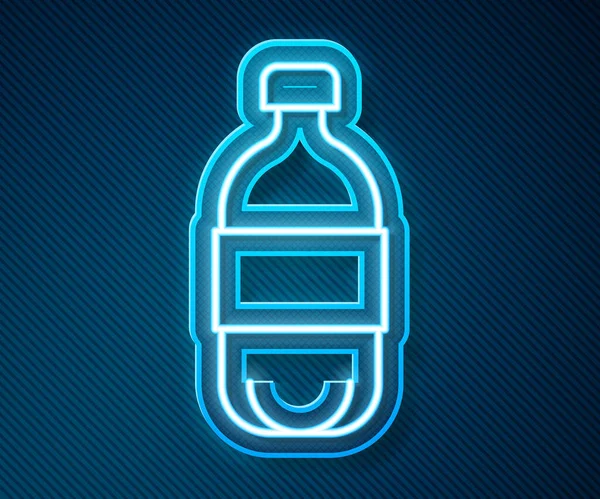 Parlayan neon hattı mavi arka planda izole edilmiş su ikonu. Soda su içme tabelası. Vektör.