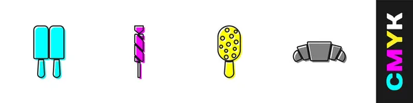 Set Ice Cream Candy Croissant Icon Vector — Image vectorielle
