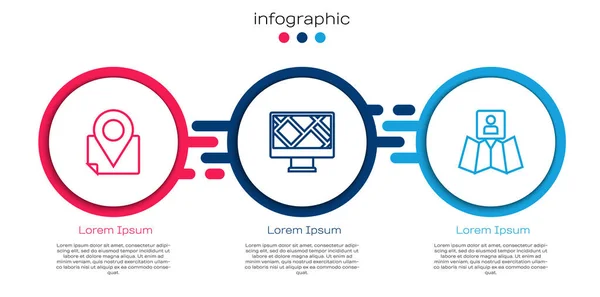 Set Line Folded Map Location Marker Monitor Business Infographic Template — Stockvektor