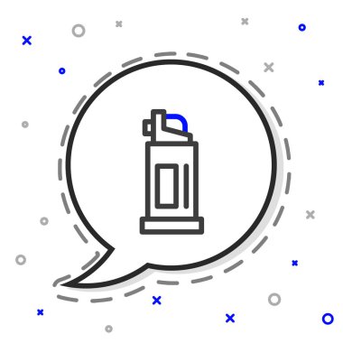 Beyaz arkaplanda çizgi biber gazı ikonu izole edildi. OC gazı. Capsicum nefsi müdafaa spreyi. Renkli taslak konsepti. Vektör.