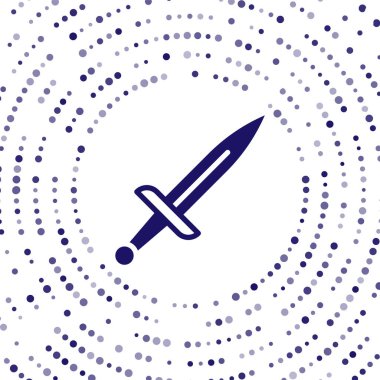 Mavi Hançer simgesi beyaz arkaplanda izole edildi. Bıçak ikonu. Keskin bıçaklı kılıç. Soyut çember rastgele noktalar. Vektör.