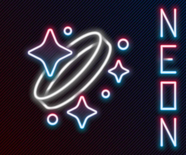 Parlak Neon Çizgili Elmas Nişan Yüzüğü Simgesi Siyah Arkaplanda Izole — Stok Vektör