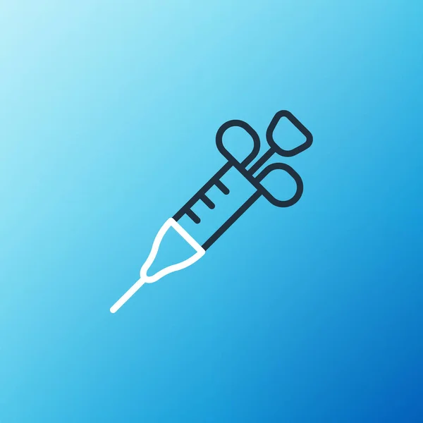Icono Jeringa Línea Aislado Sobre Fondo Azul Jeringa Para Vacuna — Archivo Imágenes Vectoriales
