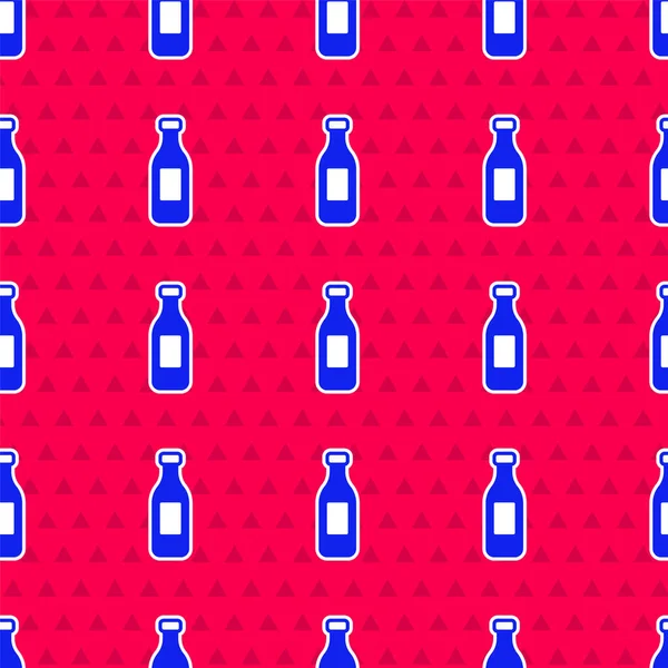 Mavi su ikonu şişesi kırmızı arkaplanda izole edilmiş pürüzsüz desen. Soda su içme tabelası. Vektör.