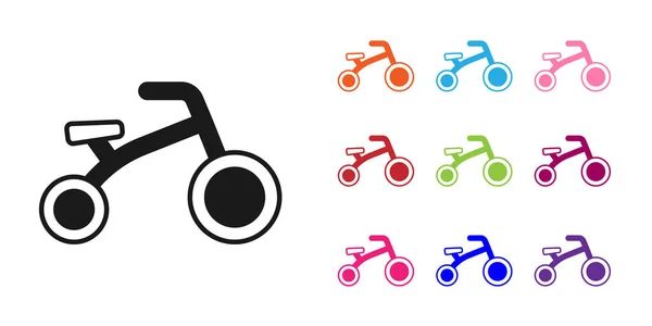 Black Bicycle Kids Icon Isolated White Background Set Icons Colorful — Stockvektor