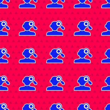 Mavi, psikoloji ikonunda bir sorun buldu. Kırmızı arkaplanda izole edilmiş, pürüzsüz bir kalıp. Vektör.