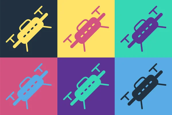 Pop Art Drone Flying Icon Isolated Color Background Quadrocopter Video — Stock Vector