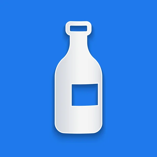 Taglio Carta Bottiglia Icona Del Vino Isolata Sfondo Blu Stile — Vettoriale Stock