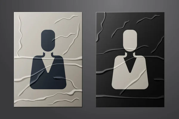 White Employee Icon Isolated Crumpled Paper Background Head Hunting Business — Vetor de Stock