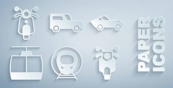 Set Train Railway Car Cable Car Scooter Icon Vector — ストックベクタ