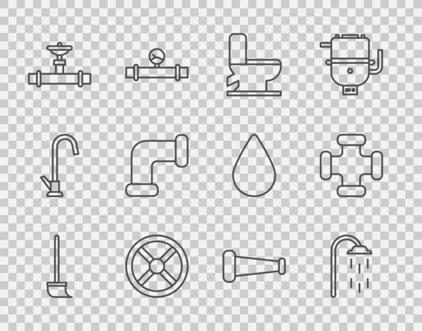 Set Line Mop Shower Toilet Bowl Industry Valve Pipe Metallic — Image vectorielle