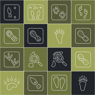 Set line Bear paw footprint Human footprints shoes Fox and icon. Vector.