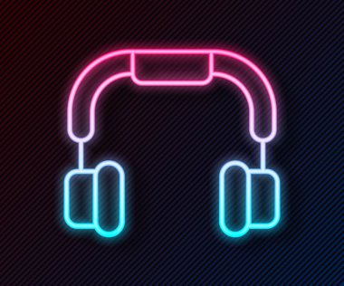 Parlayan neon hattı kulaklık simgesi siyah arkaplanda izole edildi. Kulaklıklar. Müzik, hizmet, iletişim ve operatör konsepti. Vektör.