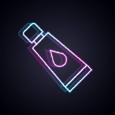 Parlayan neon çizgisi kremi ya da losyon kozmetik tüp ikonu siyah arkaplanda izole edilmiş. Kadınlar için vücut bakım ürünleri. Vektör.