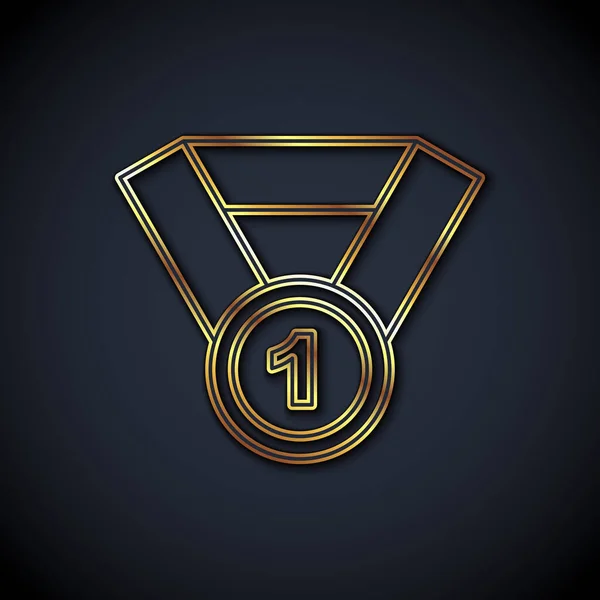 Zlatá Čára Zlatá Medaile Ikona Izolované Černém Pozadí Symbol Vítěze — Stockový vektor
