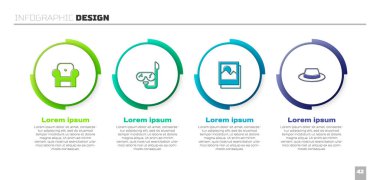 Set Armchair, Diving mask and snorkel, Photo and Man hat with ribbon. Business infographic template. Vector.