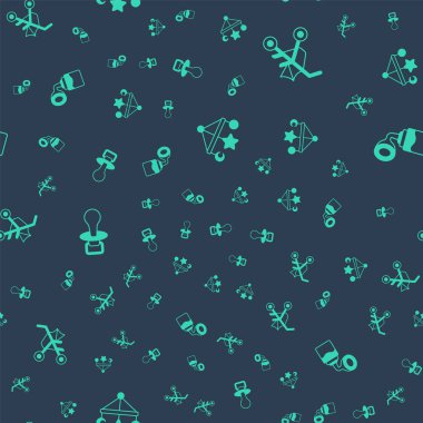 Set Baby crib hanging toys stroller dummy pacifier and Breast pump on seamless pattern. Vector.