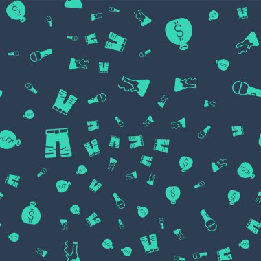 Set Glass bong for smoking marijuana Money bag Wide pants and Microphone on seamless pattern. Vector.
