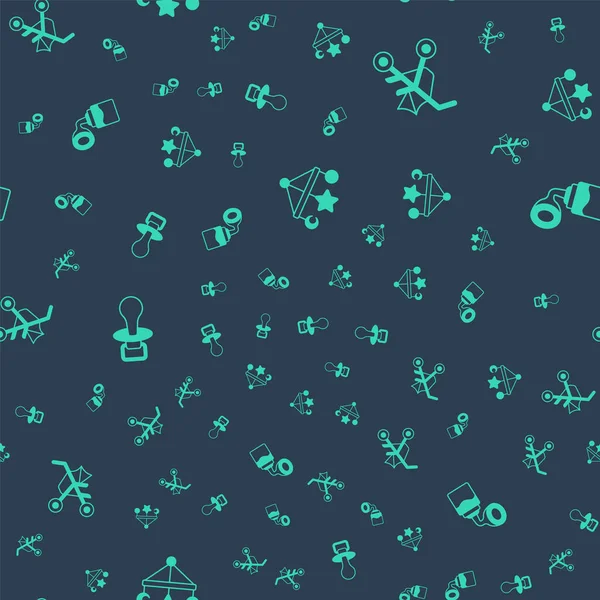 Set Baby crib hanging toys stroller dummy pacifier and Breast pump on seamless pattern. Vector.