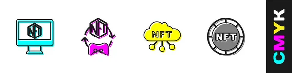 Встановіть Монітор Допомогою Програми Арт Магазину Nft Digital Криптографічної Хмари — стоковий вектор