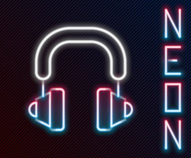 Parlayan neon hattı kulaklık simgesi siyah arkaplanda izole edildi. Kulaklıklar. Müzik, hizmet, iletişim ve operatör konsepti. Renkli taslak konsepti. Vektör.